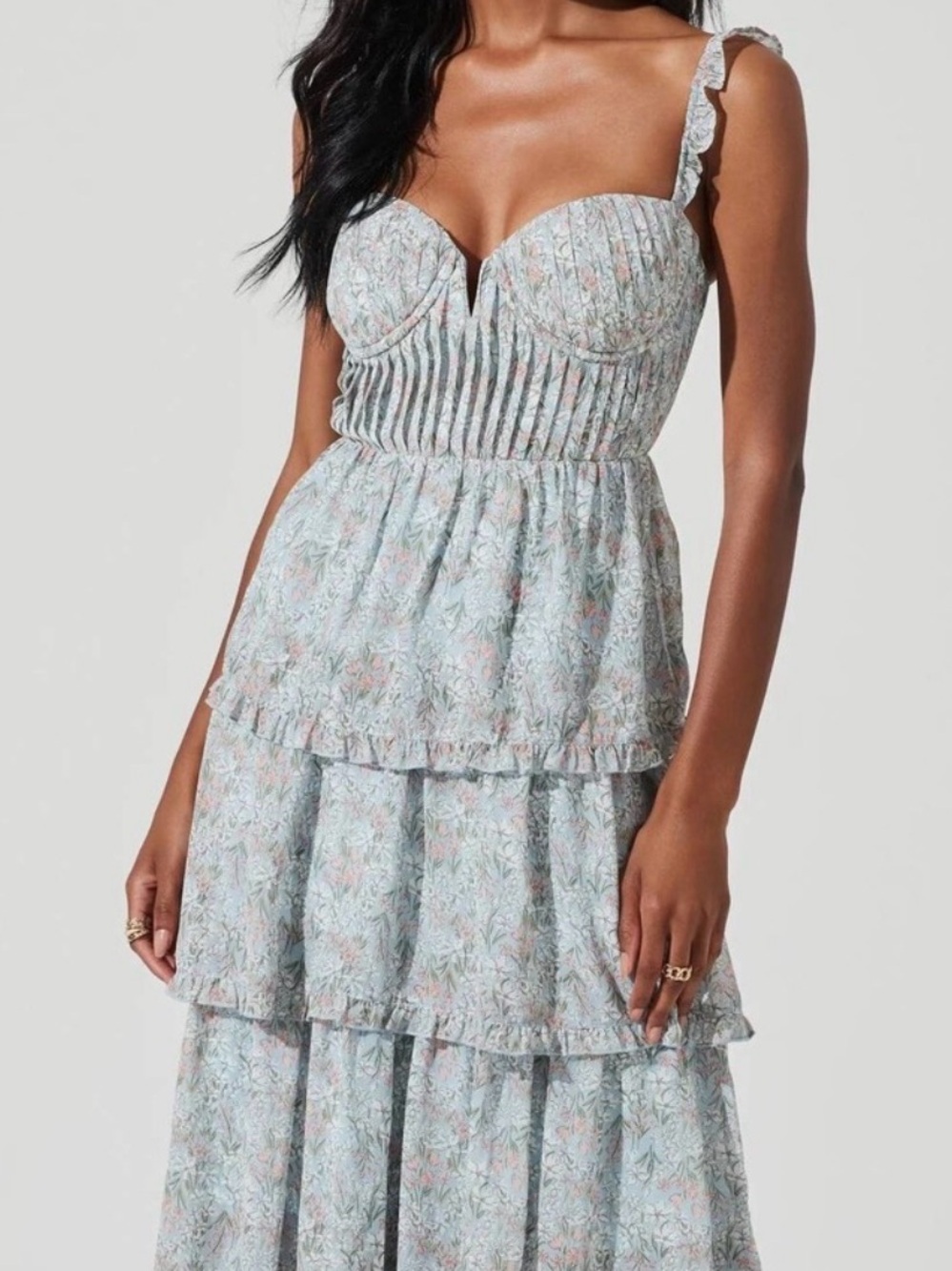 Astr the label Tiered Floral Maxi Dress in Pale Blue Sz Medium NWT - Picture 2 of 9
